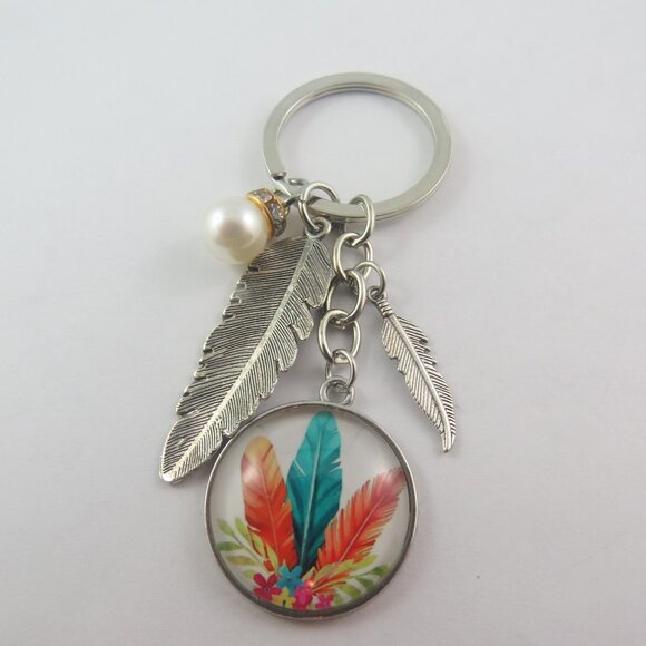 Feather Keychain Colorful Charm with Key Ring Native Keychain Boho Key chain - Picture 1 of 4